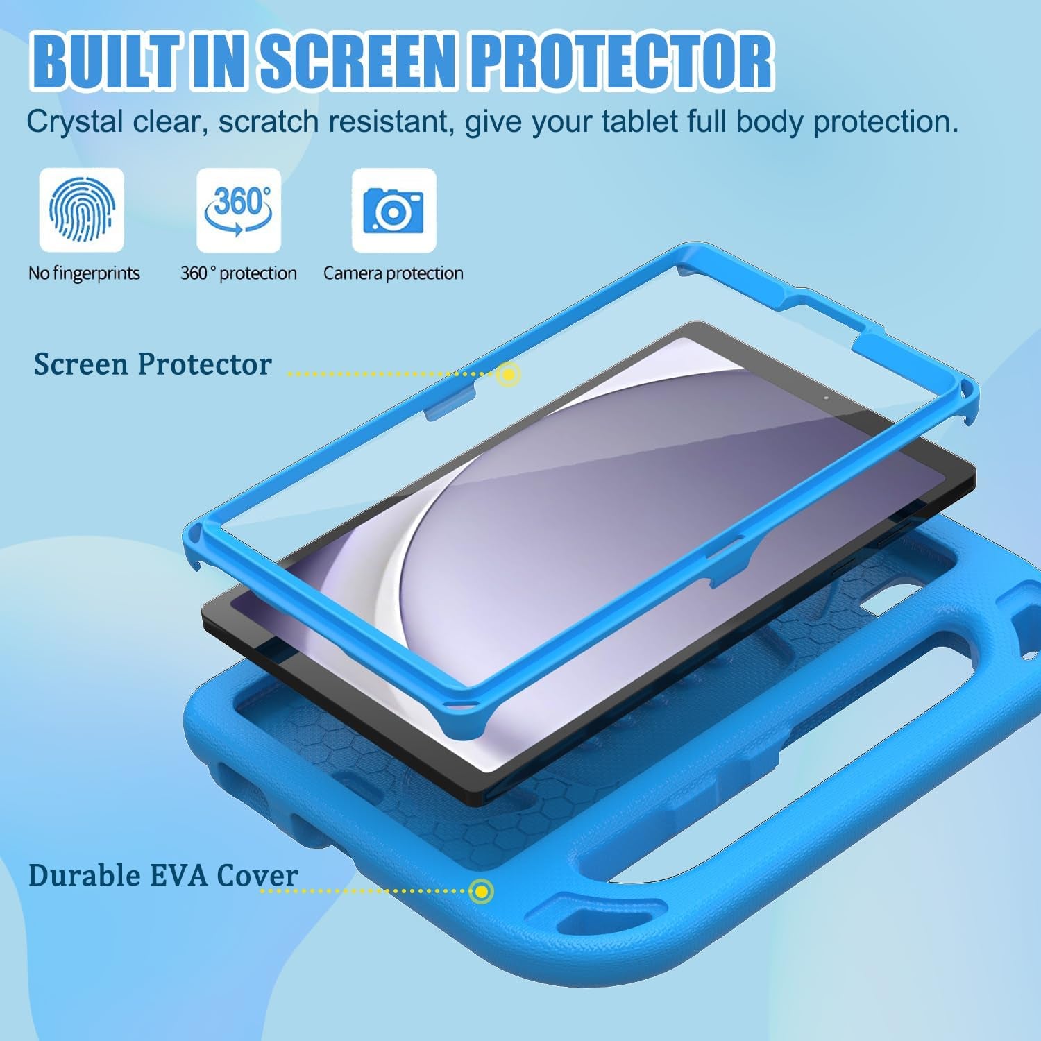 Kids Case for Samsung Galaxy Tab A9 2023 (Sm-X110/X115/X117)/Tab A7 Lite 2021- with Built-In Screen Protector, Shockproof Samsung Galaxy Tab A9/A7 Lite Case 8.7 Inch - Blue